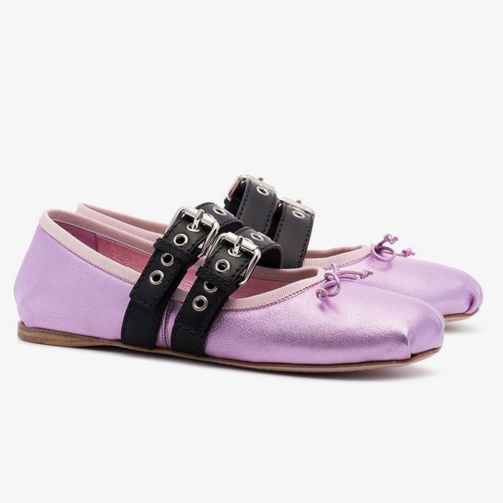Miu Miu Lilac Pink Metallic Leather Bullet Flats